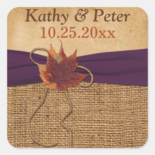 PRINTED RIBBON Autumn Leaves 1.5" Wedding Sticker (Front)