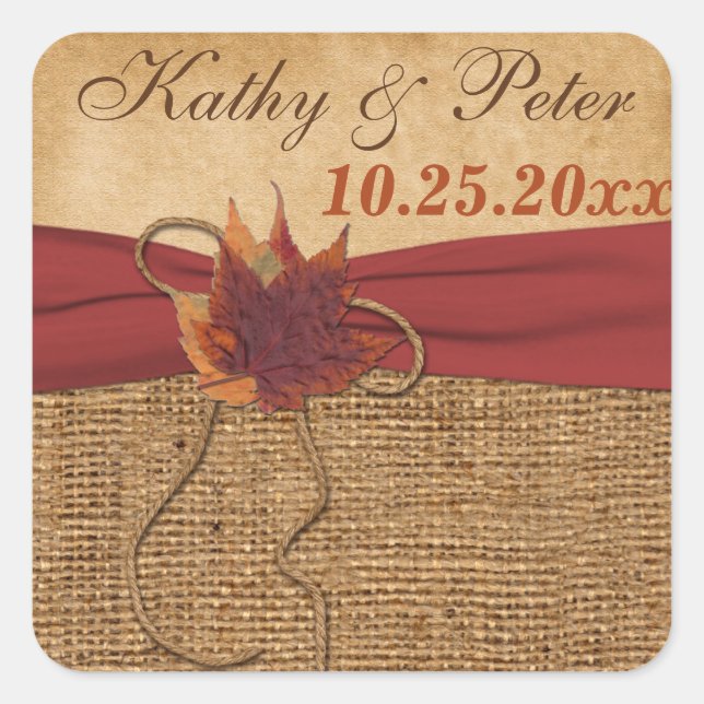 PRINTED RIBBON Autumn Leaves 1.5" Wedding Sticker (Front)