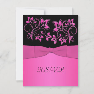 PRINTED RIBBON Black, Pink Floral RSVP Card