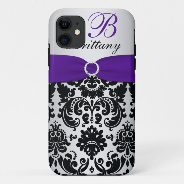 PRINTED RIBBON Black Purple Silver Damask iPhone 5 Case-Mate iPhone Case (Back)