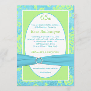 PRINTED RIBBON Blue, Green 65th Birthday Invite