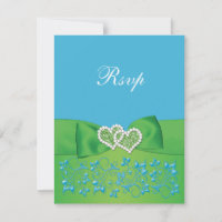 PRINTED RIBBON Blue Green Floral Hearts Reply Card