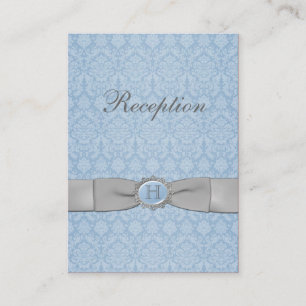 PRINTED RIBBON Blue Grey Damask Enclosure Card
