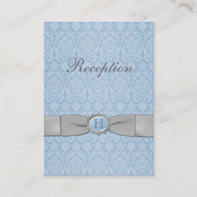PRINTED RIBBON Blue Grey Damask Enclosure Card (Front)
