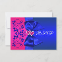 PRINTED RIBBON Blue, Pink Floral Wedding RSVP Card