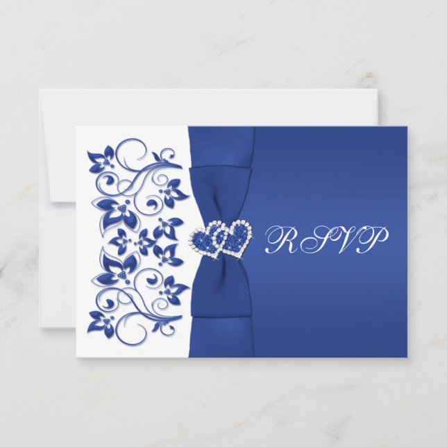 PRINTED RIBBON Blue, White Floral Reply Card (Front)