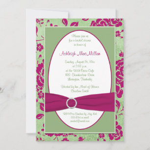 PRINTED RIBBON Burgundy Green Floral Bridal Shower Invitation