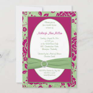 PRINTED RIBBON Burgundy Green Floral Bridal Shower Invitation