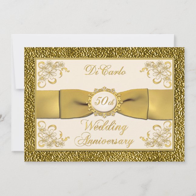 PRINTED RIBBON Floral 50th Anniversary Invitation (Front)