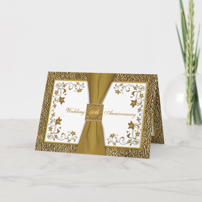 PRINTED RIBBON Floral 50th Anniversary Invitation (Front)