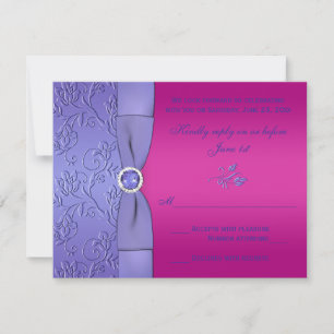 PRINTED RIBBON Fuchsia, Purple Floral RSVP Card