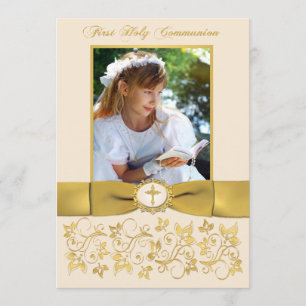 PRINTED RIBBON Holy Communion Photo Thank You Card