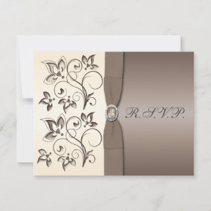PRINTED RIBBON Mocha, Ivory Floral RSVP Card