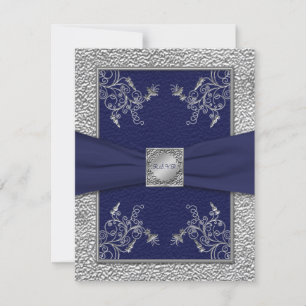 PRINTED RIBBON Navy and Pewter RSVP Card