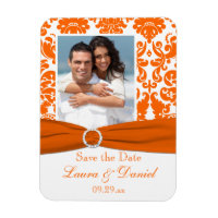 PRINTED RIBBON Orange Damask Save the Date Magnet
