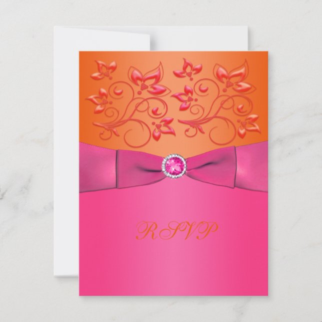 PRINTED RIBBON Pink, Orange Floral Reply Card (Front)