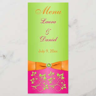 PRINTED RIBBON Pink Orange Lime Floral Menu Card