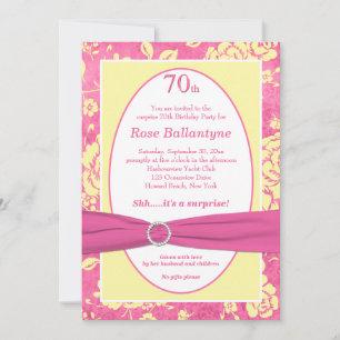 PRINTED RIBBON Pink Yellow 70th Birthday Invite