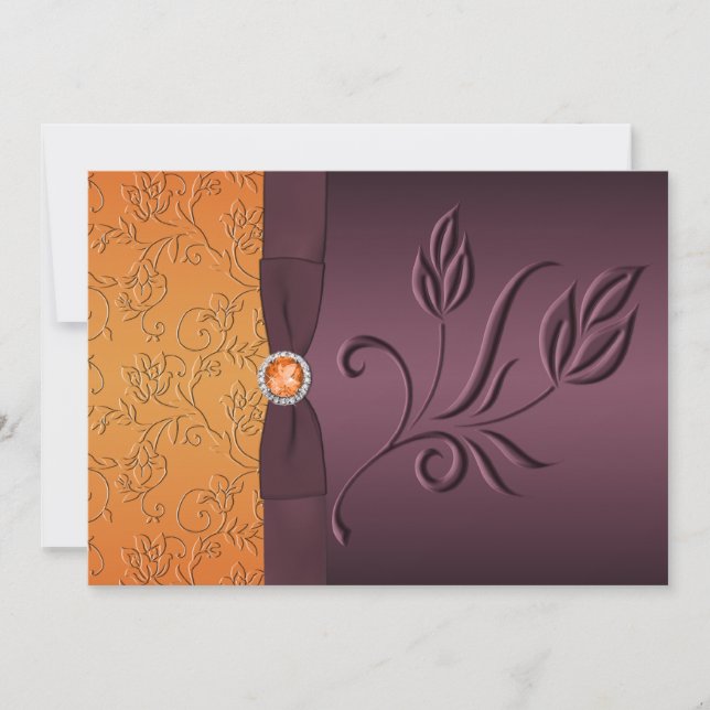 PRINTED RIBBON Purple, Tangerine Wedding Invite (Front)