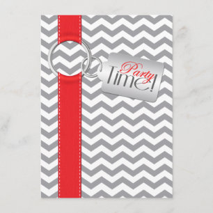 PRINTED RIBBON Red Grey White 21st Birthday Party Invitation