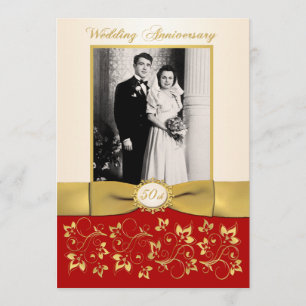 PRINTED RIBBON Red, Ivory 50th Anniversary Invite