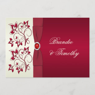 PRINTED RIBBON Red, Ivory Floral Wedding Invit Invitation