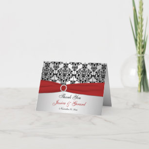 PRINTED RIBBON Red Silver Black Thank You Card II