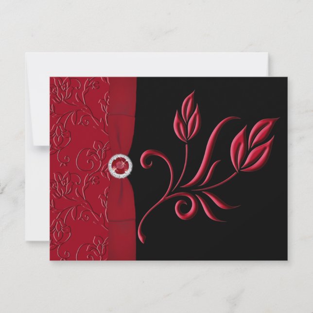 PRINTED RIBBON Ruby Red, Black RSVP Card (Front)