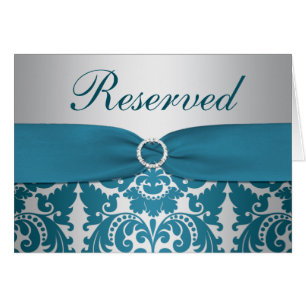 PRINTED RIBBON Silver, Teal Damask Reserved Card