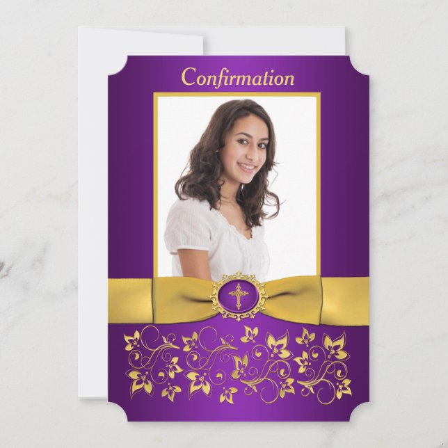 PRINTED RIBBON Ticket Shaped Confirmation Photo Invitation (Front)