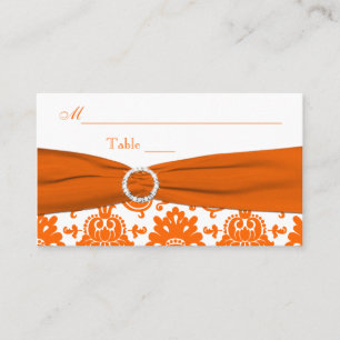PRINTED RIBBON White, Orange Damask Place Card