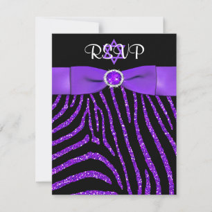 PRINTED RIBBON Zebra Purple FAUX Glitter RSVP Card