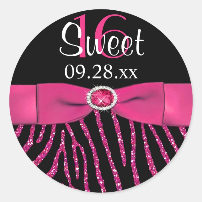 PRINTED RIBBON Zebra Sweet 16 Favour Sticker (Front)
