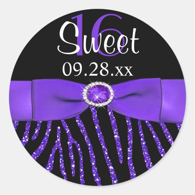 PRINTED RIBBON Zebra Sweet 16 Favour Sticker (Front)