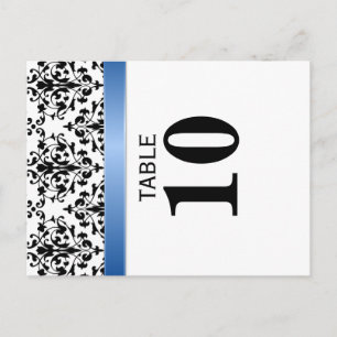 Printed Royal Blue Ribbon Damask Table Number Card