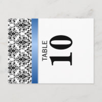 Printed Royal Blue Ribbon Damask Table Number