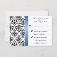 Printed Royal Blue Ribbon Damask Wedding RSVP