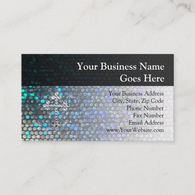 Printed Silver Bling Cross Business Card (Front)