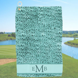 Printed Teal Knit Design Custom Monogram Ladies Golf Towel