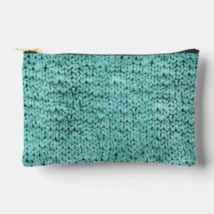 Printed Teal Knit Pattern Makeup Bag