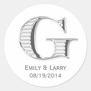 Printed white chrome monogram G wedding favour Classic Round Sticker