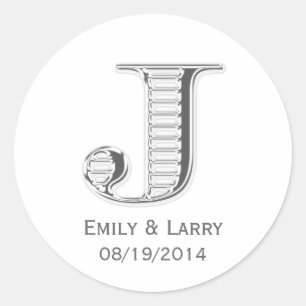 Printed white chrome monogram J wedding favour Classic Round Sticker