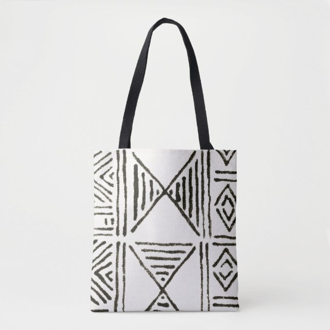 Printed White Mud Cloth Tote Bag (Front)