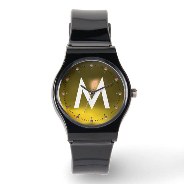 PRINTED YELLOW TOPAZ GEMSTONE MONOGRAM WATCH (Front)