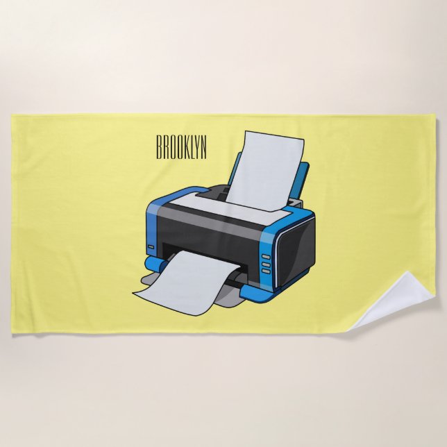 Printer cartoon illustration beach towel (Front)