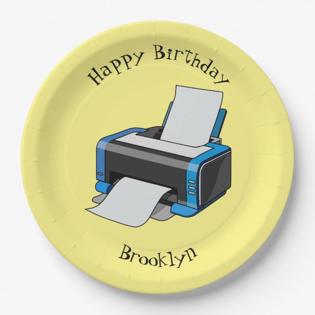 Printer cartoon illustration paper plate (Front)