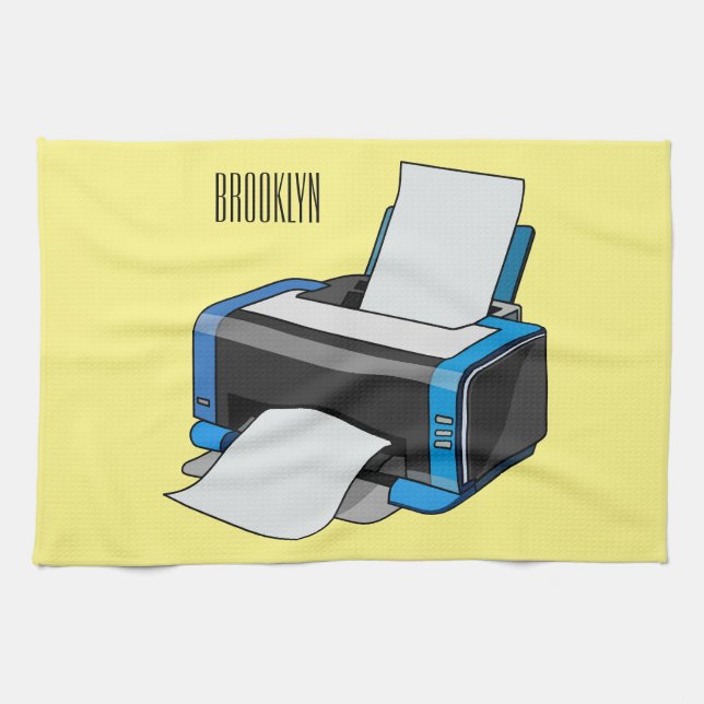 Printer cartoon illustration tea towel (Horizontal)