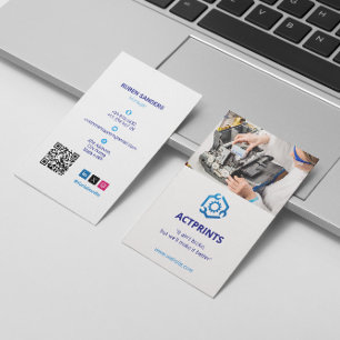 Printer Repair Business   Clean White Barcode Business Card