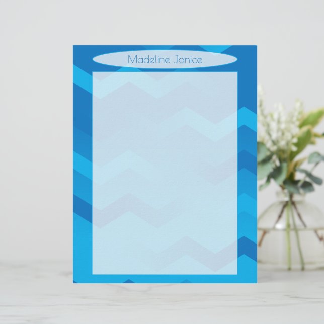 Printer-Sized Blue Chevron Stationery Custom Letterhead (Standing Front)