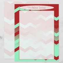Printer-Sized Maroon and Aqua Chevron Stationery